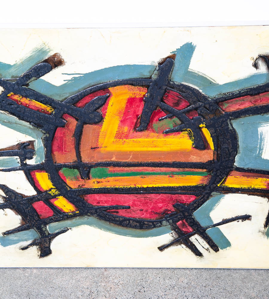 Mid Century Modern Wall Art Framed Abstract Expressionism Red Grey Black Yellow - Image 6