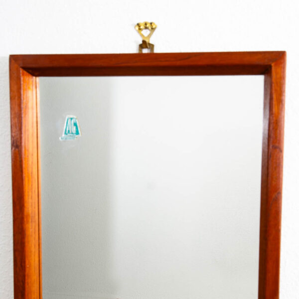 Mid Century Danish Modern Mirror Wall Hanging Entry Way Solid Teak Rectangular - Image 4