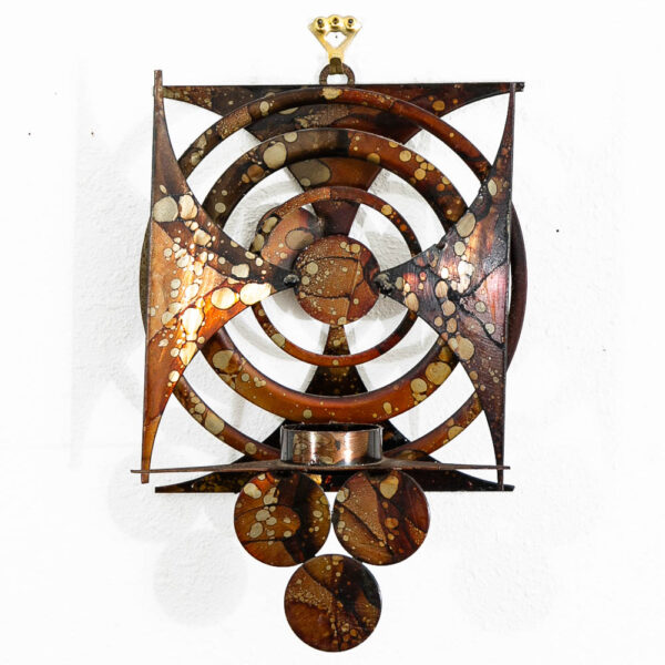 Mid Century Modern Sculpture Art Wall Candle Holder Relief Metal Original Vintage