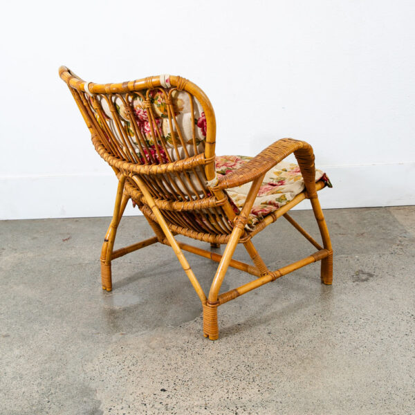 Mid Century Modern Lounge Chair Flroal Bamboo Boho Danish Basket Wrapped Weave - Image 4