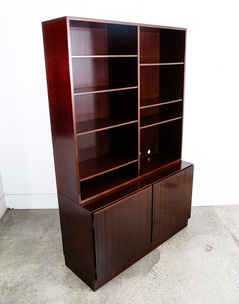 Mid Century Danish Modern Bookshelf Cabinet Mahogany Doors Omann Jun Mcm 2