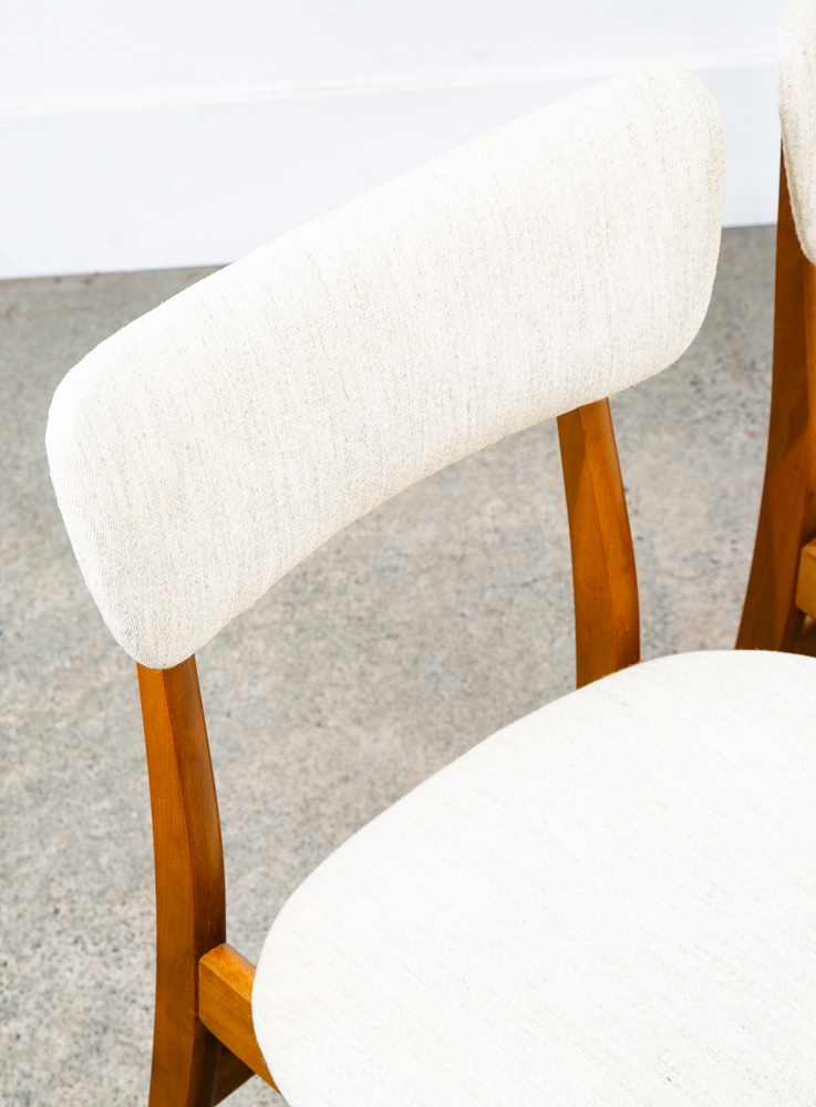 Mid Century Danish Modern Dining Chairs Set 6 White Tweed Wool Mcm High Back Mcm - Image 6
