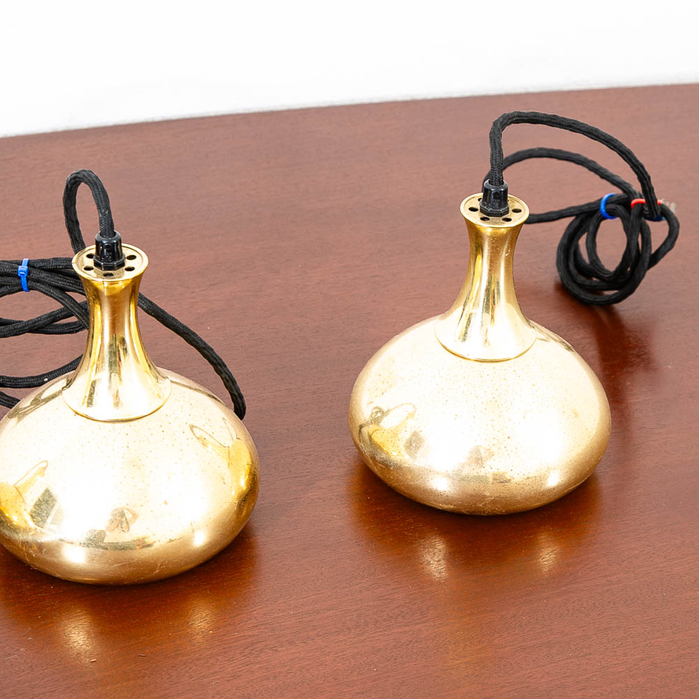 Mid Century Danish Modern Brass Hanging Pendant Lamps Hans Agne Jakobsson Set of 3 - Image 9