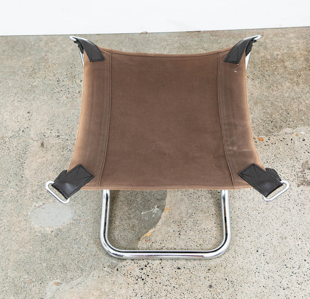 Mid Century Modern Ottoman Foot Stool Brown Leather Relling Rosewood Chrome Mcm - Image 10