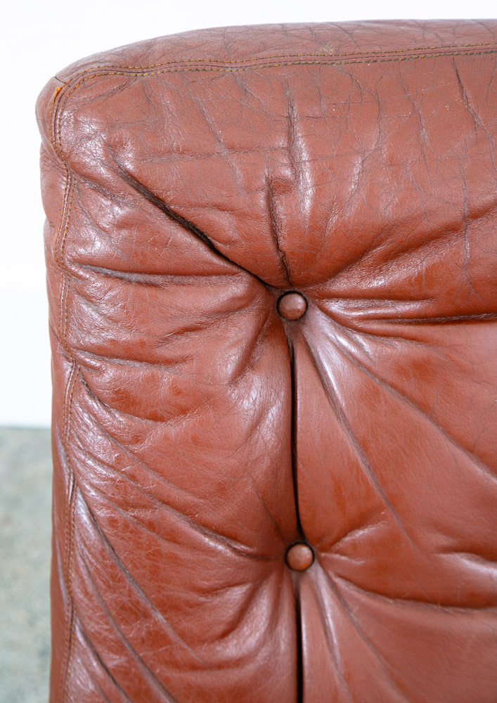 Mid Century Danish Modern Lounge Chair Swivel Brown Leather Tufted G Mobel Mcm - Image 7