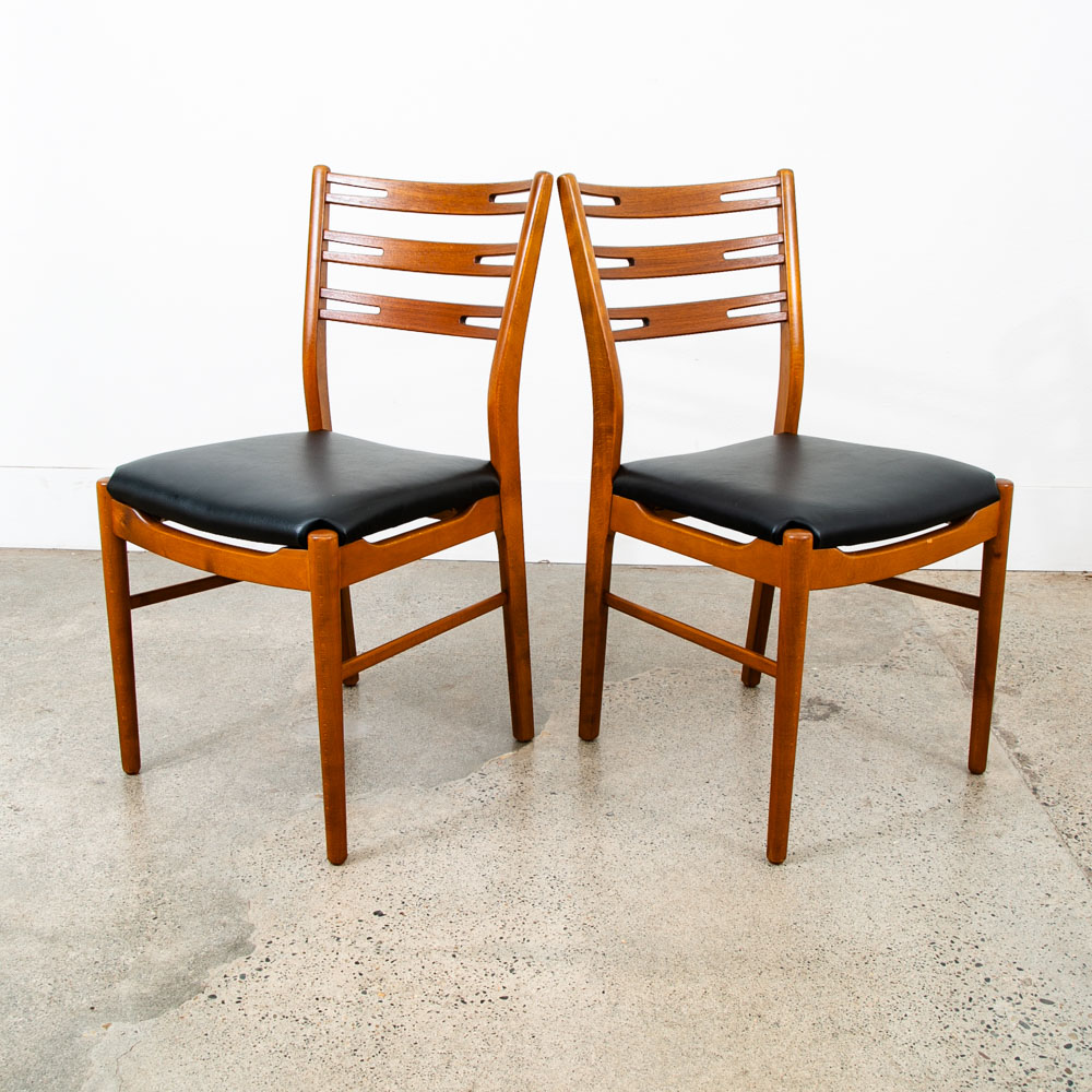 Mid Century Modern Dining Chairs Pair Set Mobler Ladder Farstrup Teak Mcm Black - Image 3