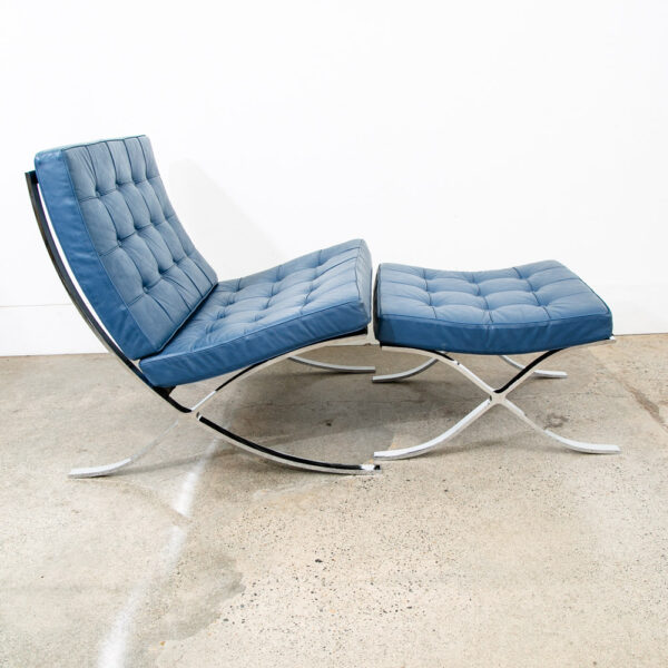 Mid Century Modern Lounge Chair Set Barcelona Alivar Leather Mies Van Der Rohe - Image 8