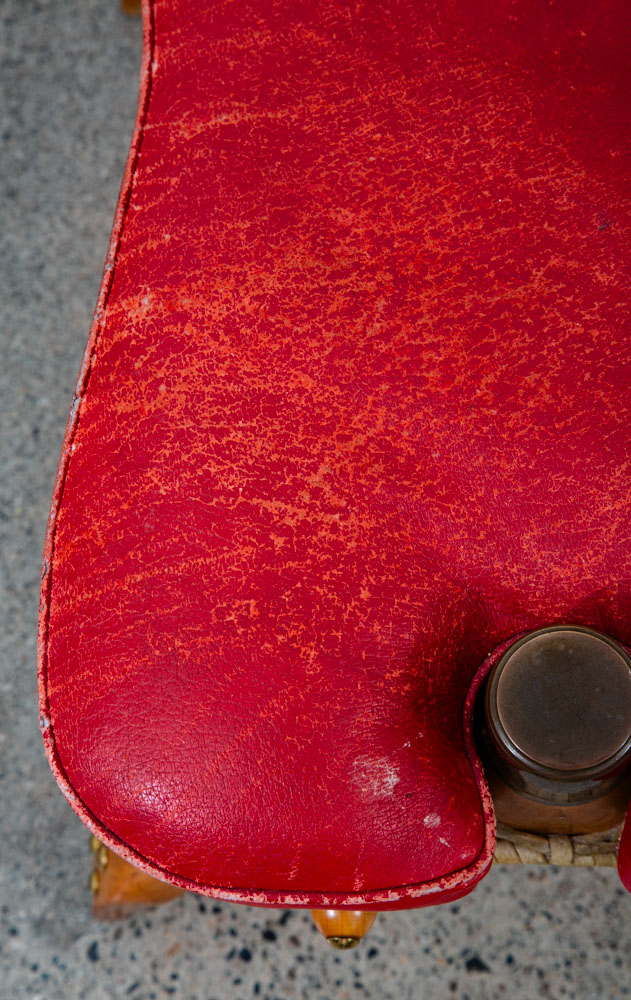 Mid Century Danish Modern Stool Seat Saddle Chair Ottoman Red Leather Vintage - Image 9