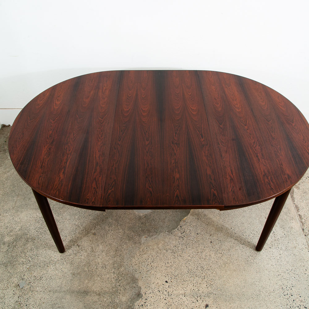 Mid Century Danish Modern Dining Table Round Oval Rosewood Extension Leaf x2 Denmark Refinished - Image 5
