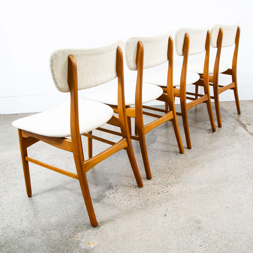 Mid Century Danish Modern Dining Chairs Set 6 White Tweed Wool Mcm High Back Mcm - Image 5