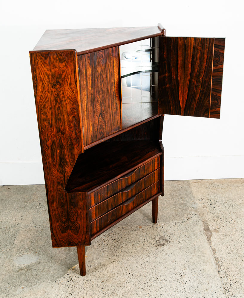 Mid Century Danish Modern Corner Cabinet Rosewood Bar Denmark Drawers Locking VG - Image 6