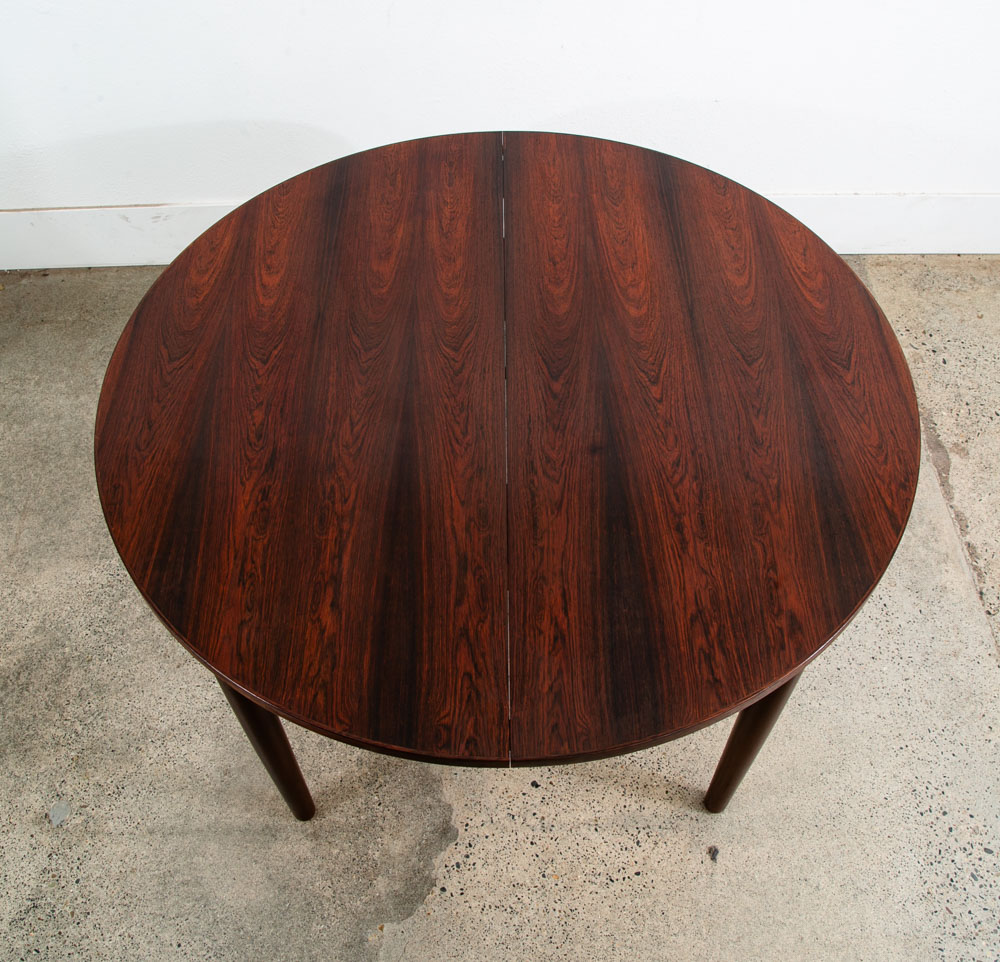 Mid Century Danish Modern Dining Table Round Oval Rosewood Extension Leaf x2 Denmark Refinished - Image 2