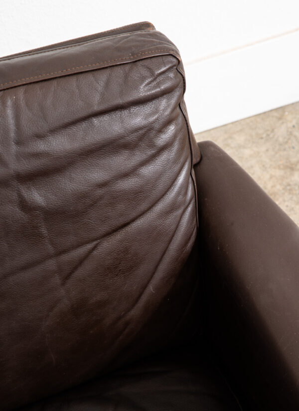 Mid Century Danish Modern Lounge Chair Brown Leather Armchair Denmark Wood Frame - Image 11
