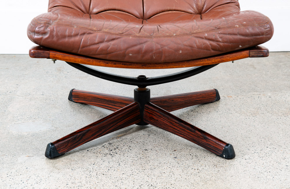 Mid Century Danish Modern Lounge Chair Swivel Brown Leather Tufted G Mobel Mcm - Image 12