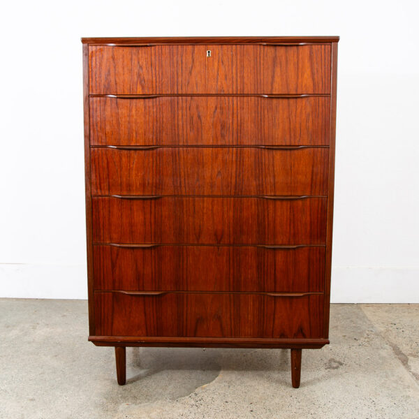 Mid Century Danish Modern Highboy Dresser 6 Drawer Teak Handles Denmark Tall Mcm - Image 2