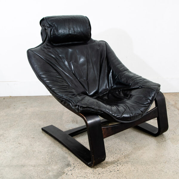 Mid Century Danish Modern Lounge Chair Black Leather Bentwood Tandem Sweden Mcm