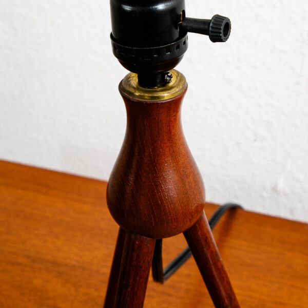 Vintage Mid Century Modern Solid Teak Tripod Table Lamp Turned Round Denmark #2 - Image 6