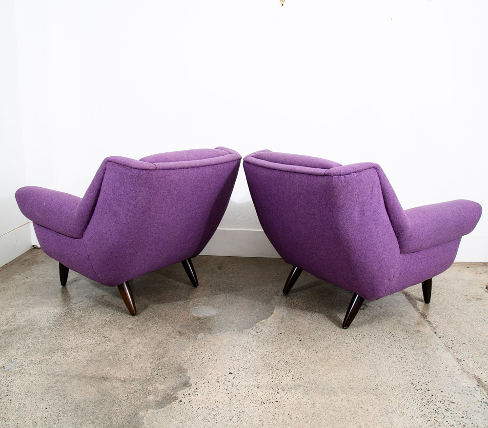Mid Century Modern Lounge Chairs Purple Armchairs Tweed Pair 2 Vintage Denmark - Image 3