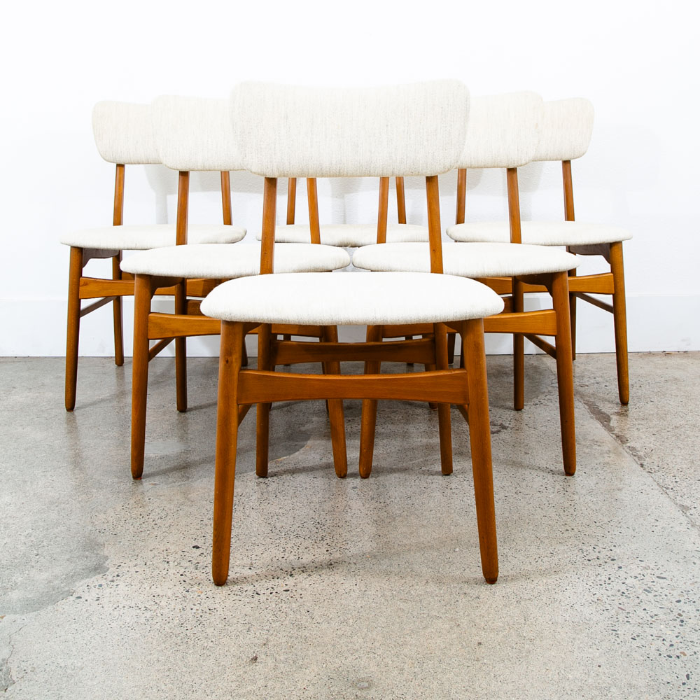 Mid Century Danish Modern Dining Chairs Set 6 White Tweed Wool Mcm High Back Mcm - Image 11