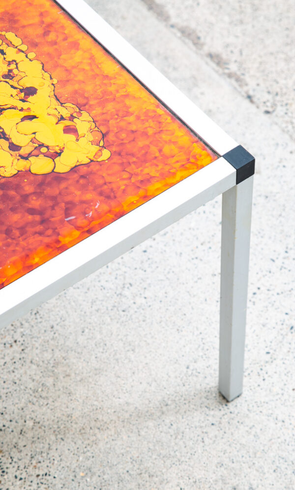 Mid Century Modern Side Table End Orange Yellow Square Mcm Metal Acid Etched 70s - Image 10