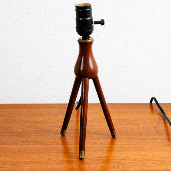 Vintage Mid Century Modern Solid Teak Tripod Table Lamp Turned Round Denmark #2