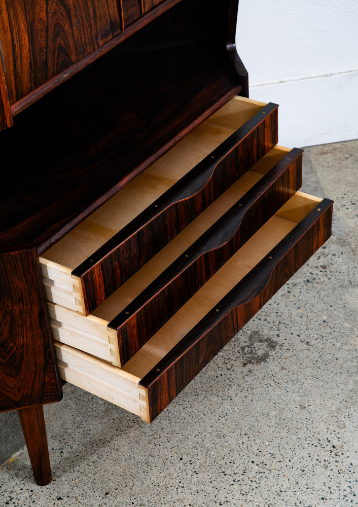 Mid Century Danish Modern Corner Cabinet Rosewood Bar Denmark Drawers Locking VG - Image 10