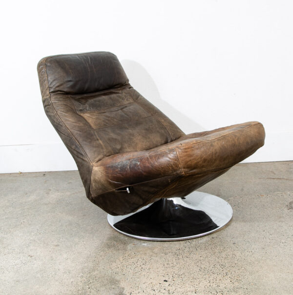 Mid Century Modern Lounge Chairs Swivel Brown Leather Chrome Italian Set Danish - Image 10