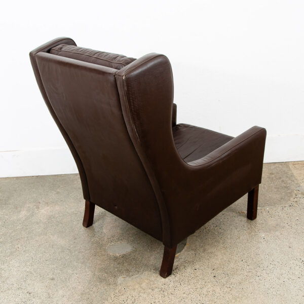Mid Century Danish Modern Lounge Chair Brown Leather Armchair Denmark High Back Wingback Chocolate - Image 7