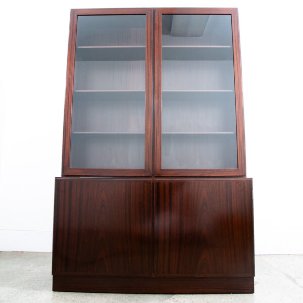 Mid Century Danish Modern Bookshelf Cabinet Mahogany Doors Omann Jun Vintage Mcm - Image 2
