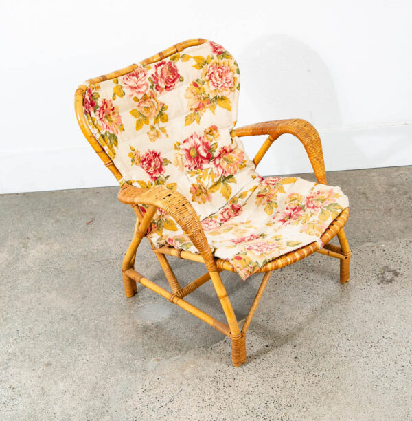 Mid Century Modern Lounge Chair Flroal Bamboo Boho Danish Basket Wrapped Weave - Image 3