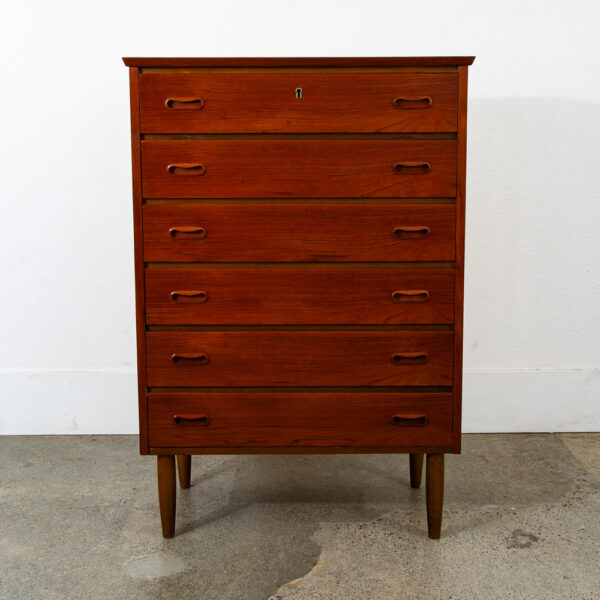 Mid Century Danish Modern Dresser Highboy 6 Drawer Teak Denmark Locking Vintage - Image 2