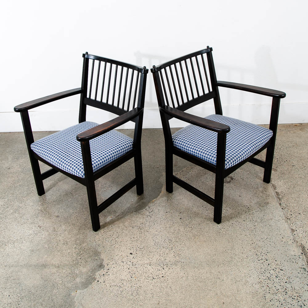 Mid Century Modern Wood Dining Chairs Swedese Sweden Black Blue Denmark Armchair - Image 2