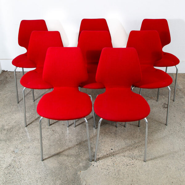 Mid Century Danish Modern Dining Chairs Set 8 Metal Red Denmark Upholstered Mcm - Image 2