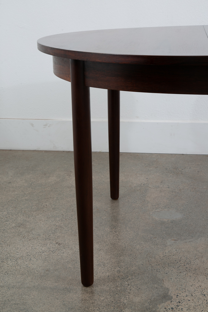 Mid Century Danish Modern Dining Table Round Oval Rosewood Extension Leaf x2 Denmark Refinished - Image 8