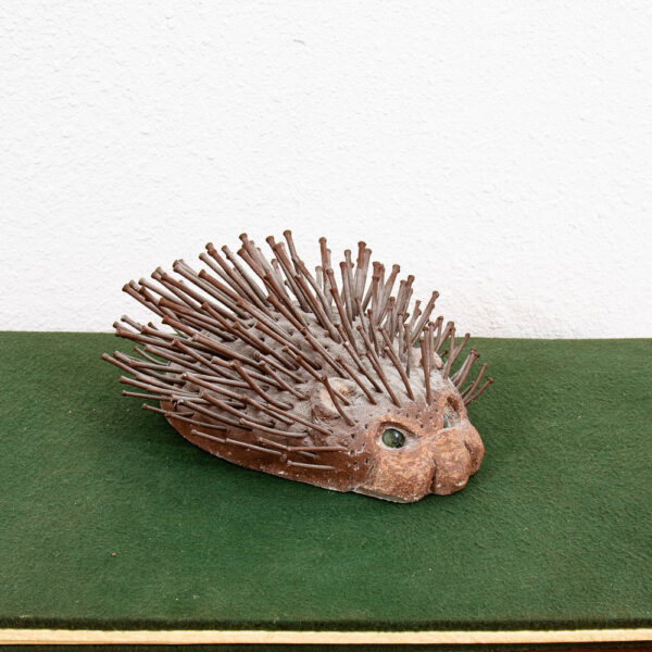 Mid Century Modern Sculpture Mix Media Art Cement Door Stopper Hedgehog Brown