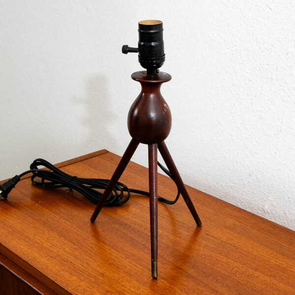 Vintage Mid Century Modern Lamp Teak Turned Wood Round Denmark Tripod Table Mcm - Image 4