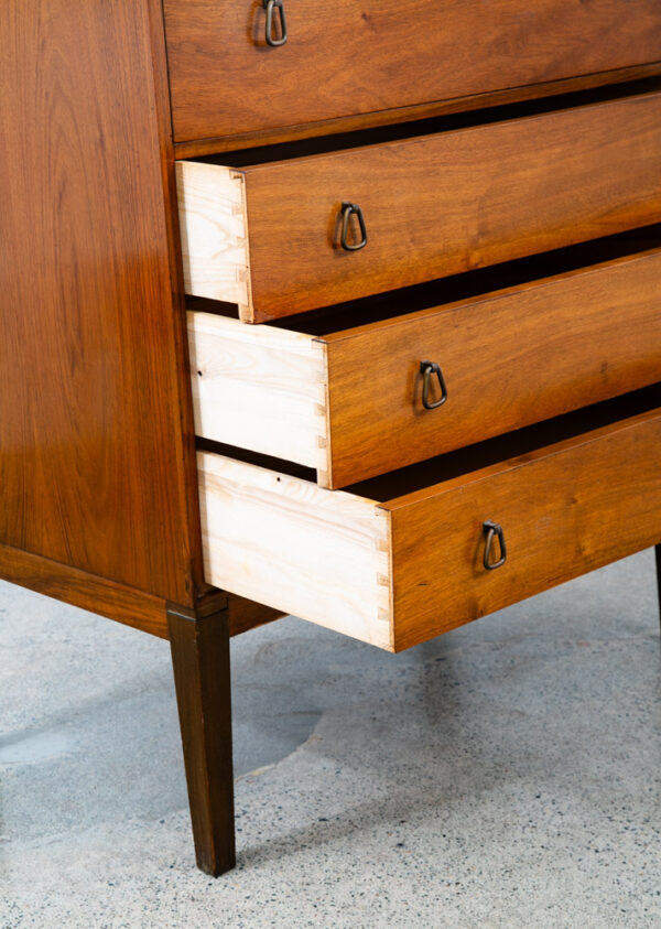 Mid Century Danish Modern Desk Vanity Office Walnut 3 Drawers Denmark Mirror - Image 6