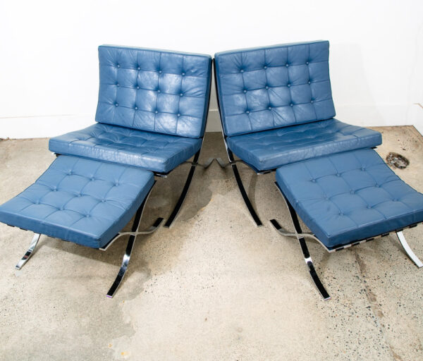 Mid Century Modern Lounge Chair Set Barcelona Alivar Leather Mies Van Der Rohe - Image 6