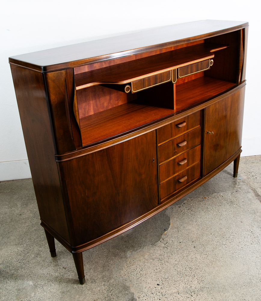 Mid Century Danish Modern Credenza Highboard Server Hutch Walnut Tambour Doors - Image 10