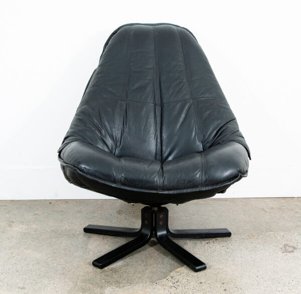 Mid Century Danish Modern Lounge Chair Black Leather Denmark Swivel Vintage Mcm - Image 2