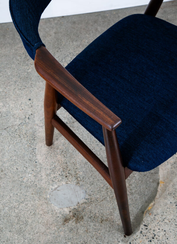 Mid Century Danish Modern Armchair Chair Dining Teak Blue Denim Farstrup Harlev - Image 8