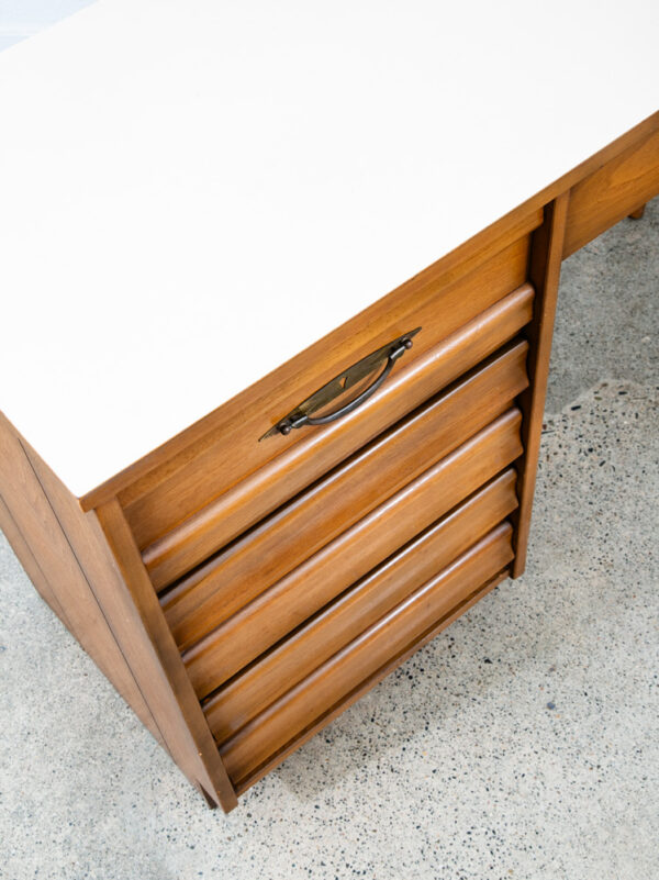 Mid Century Modern Desk American Martinsville Drexel Bleached Walnut 4 Drawer - Image 11