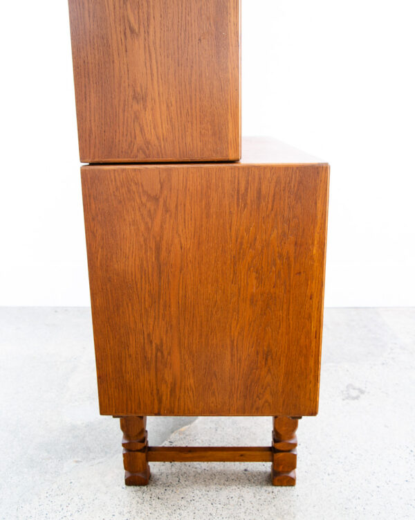 Mid Century Danish Modern Cabinet Credenza 2 drawer Henning Kjernulf Oak Glass - Image 3
