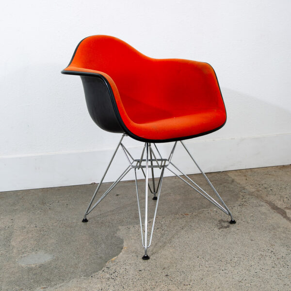 Mid Century Modern Chair Vitra Charles Eames Fabric Arm Shell Orange Vintage Mcm - Image 5