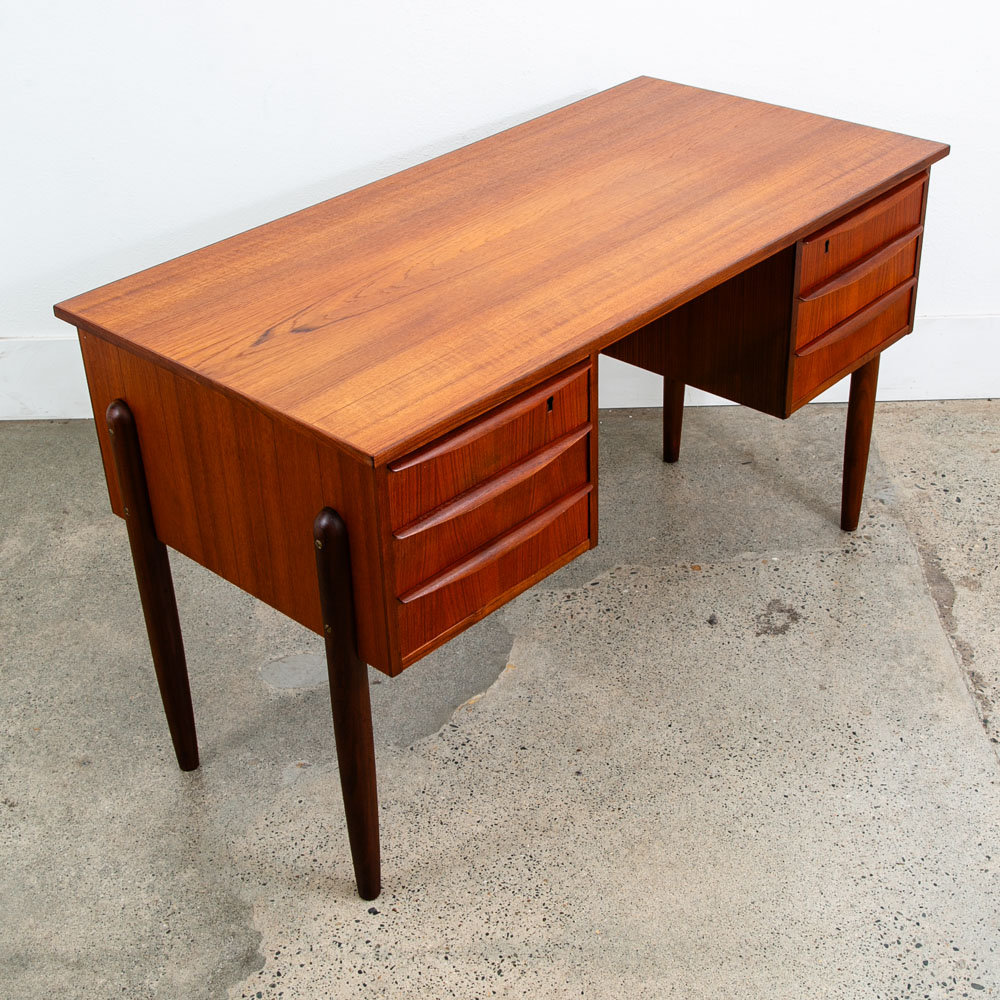 Mid Century Danish Modern Desk Executive Teak 6 Drawer Bookshelf Floating Shelf - Image 9