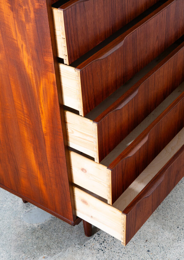 Mid Century Danish Modern Highboy Dresser 6 Drawer Teak Handles Denmark Tall Mcm - Image 9