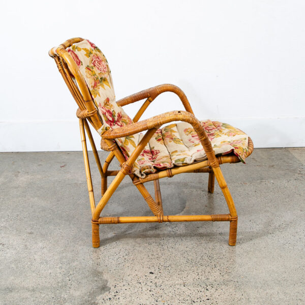 Mid Century Modern Lounge Chair Flroal Bamboo Boho Danish Basket Wrapped Weave - Image 2