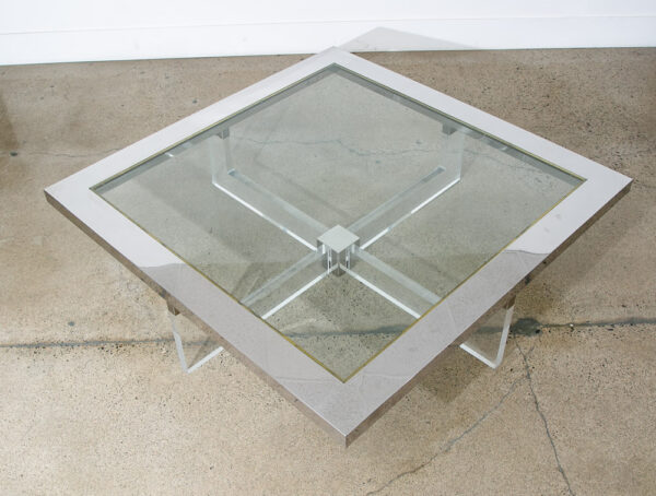 Mid Century Modern Coffee Table Square Large Chrome Glass Sandro Petti Lucite - Image 4