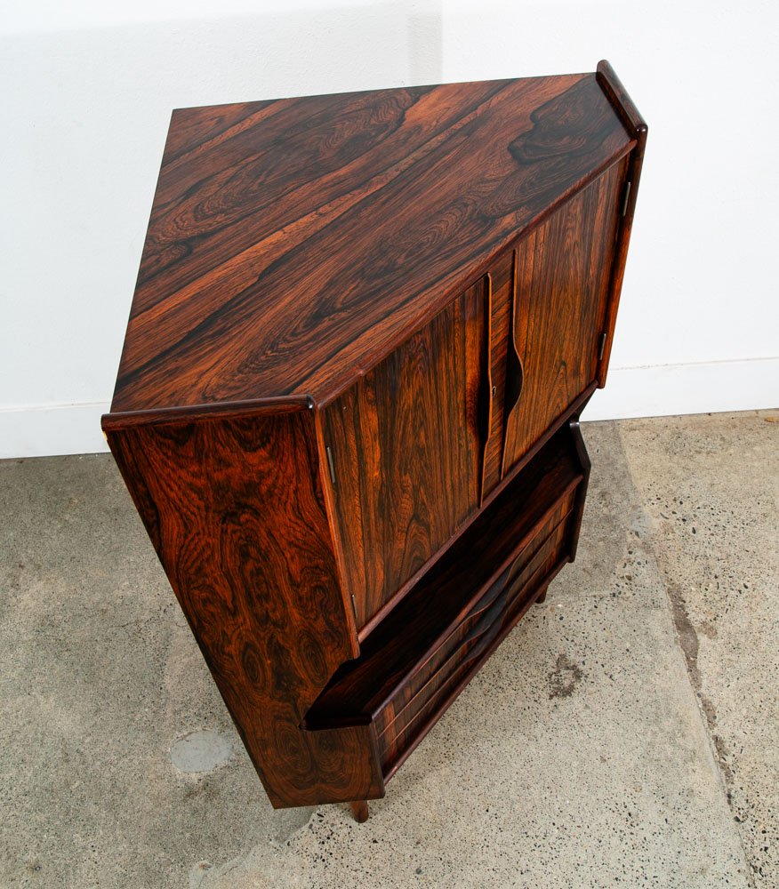 Mid Century Danish Modern Corner Cabinet Rosewood Bar Denmark Drawers Locking VG - Image 4