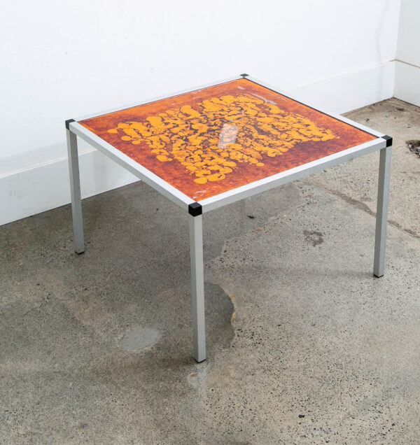 Mid Century Modern Side Table End Orange Yellow Square Mcm Metal Acid Etched 70s - Image 3